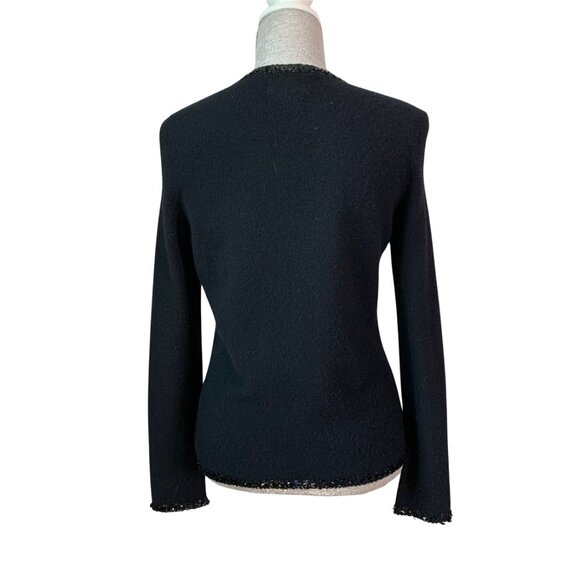 SUTTON STUDIO Cashmere Open Front Cardigan with Sequin Trim in Black MEDIUM - Picture 6 of 13